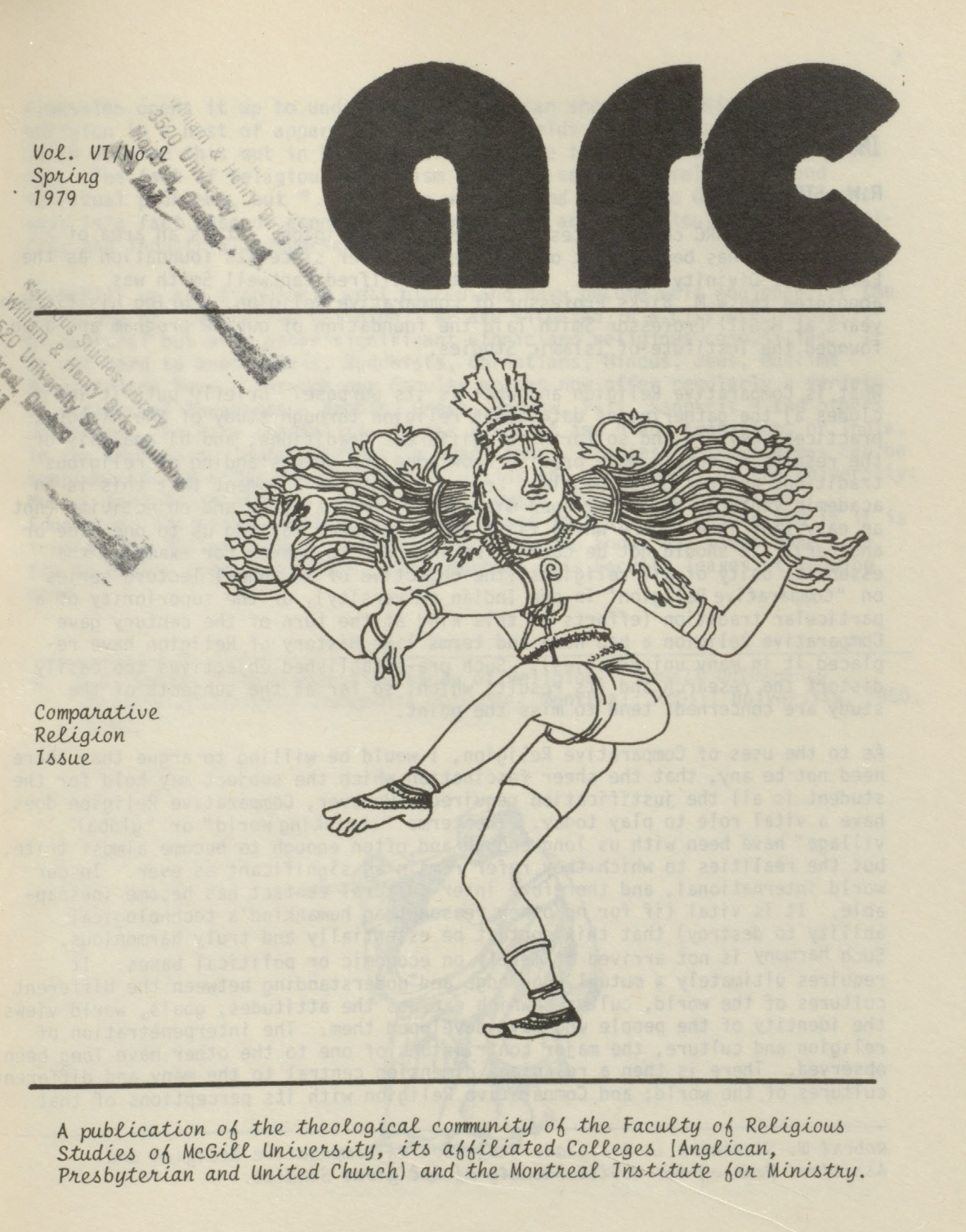 					View Vol. 6 No. 2 (1979): Arc: Comparative Religion Issue
				