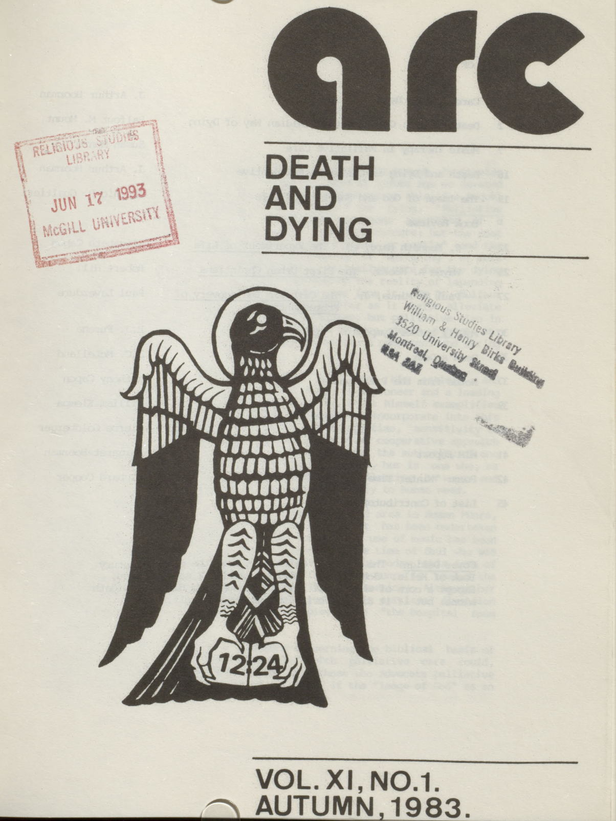 					Afficher Vol. 11 No. 1 (1983): Arc: Death and Dying
				