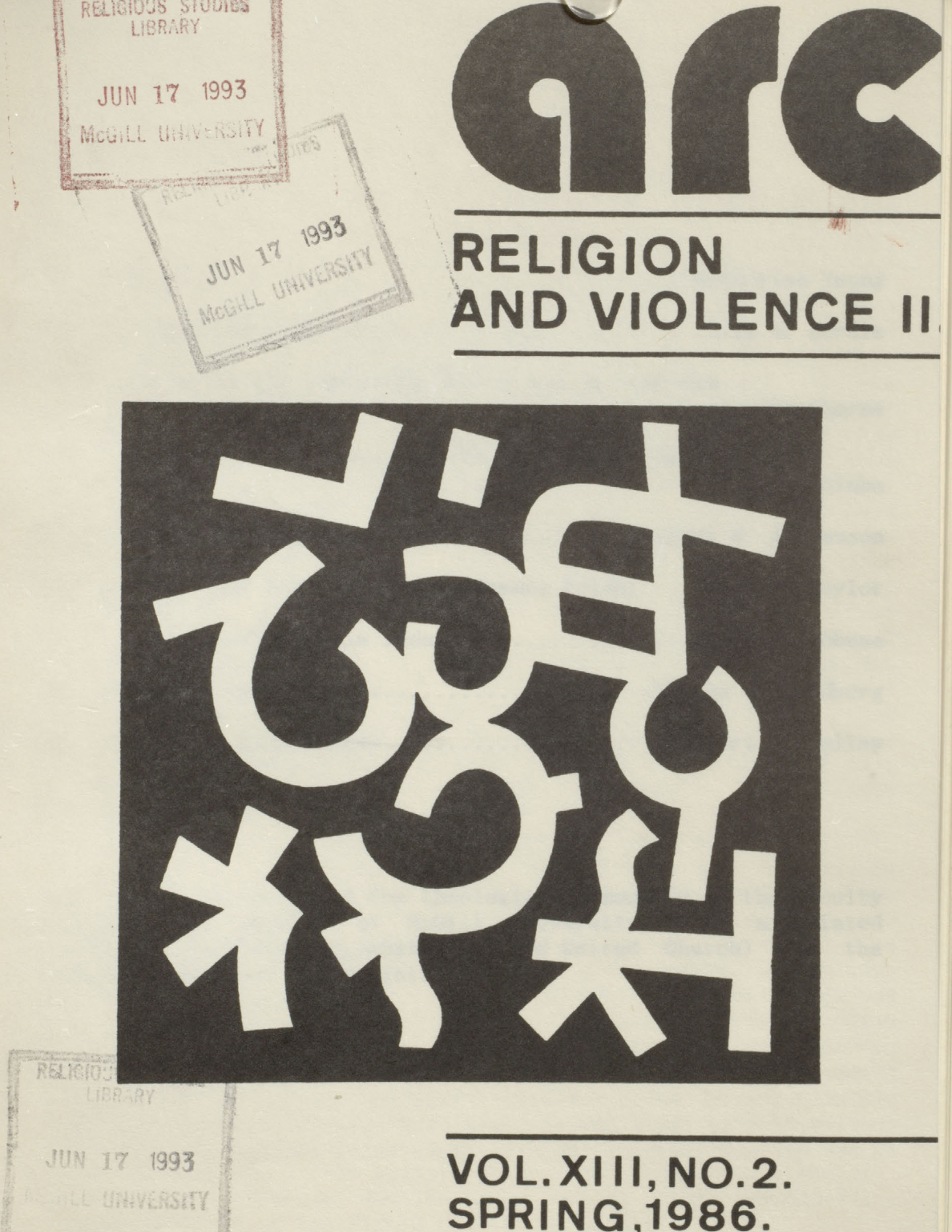 					Afficher Vol. 13 No. 2 (1986): Arc: Religion and Violence II
				