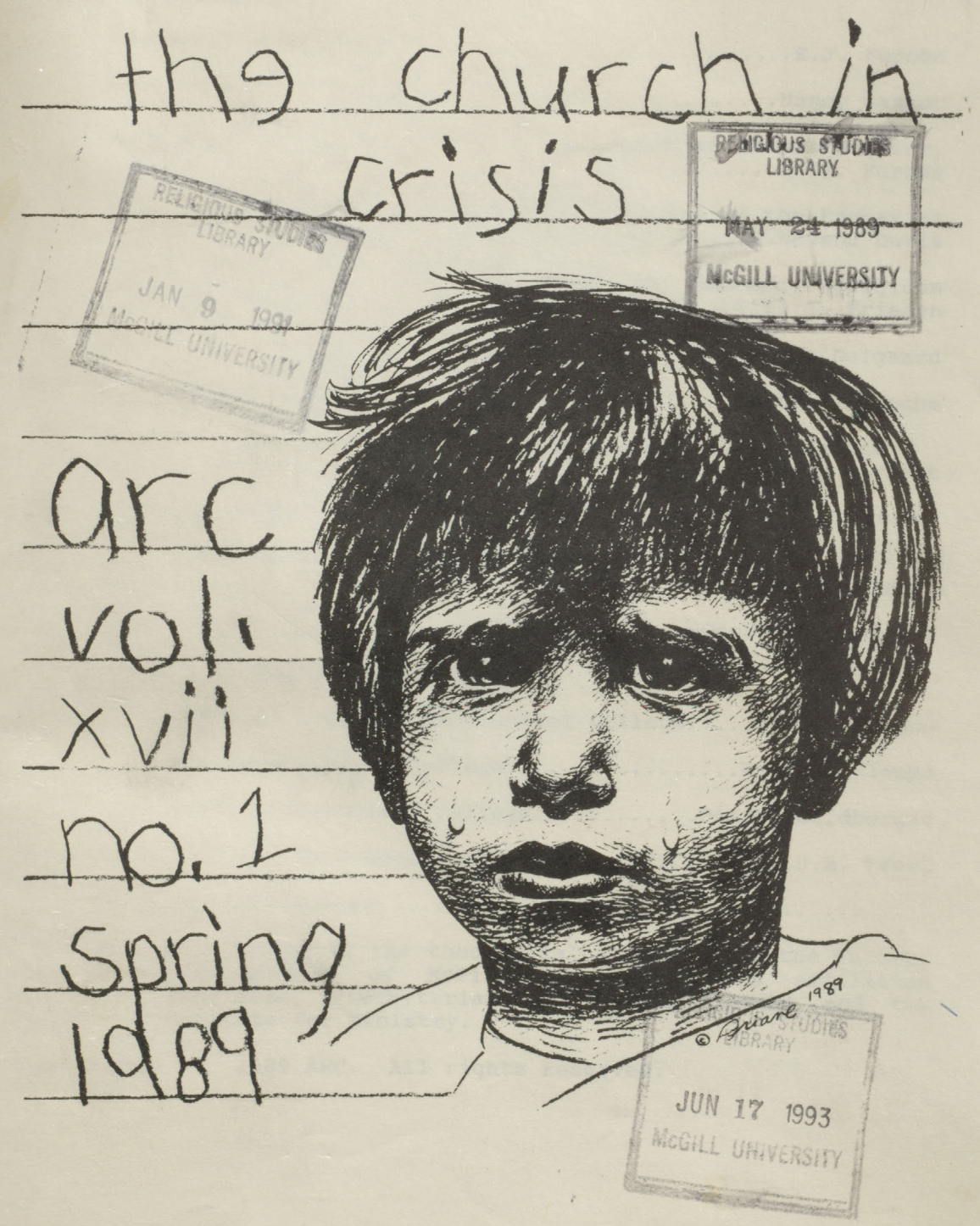 					Afficher Vol. 17 No. 1 (1989): Arc: The Church in Crisis
				